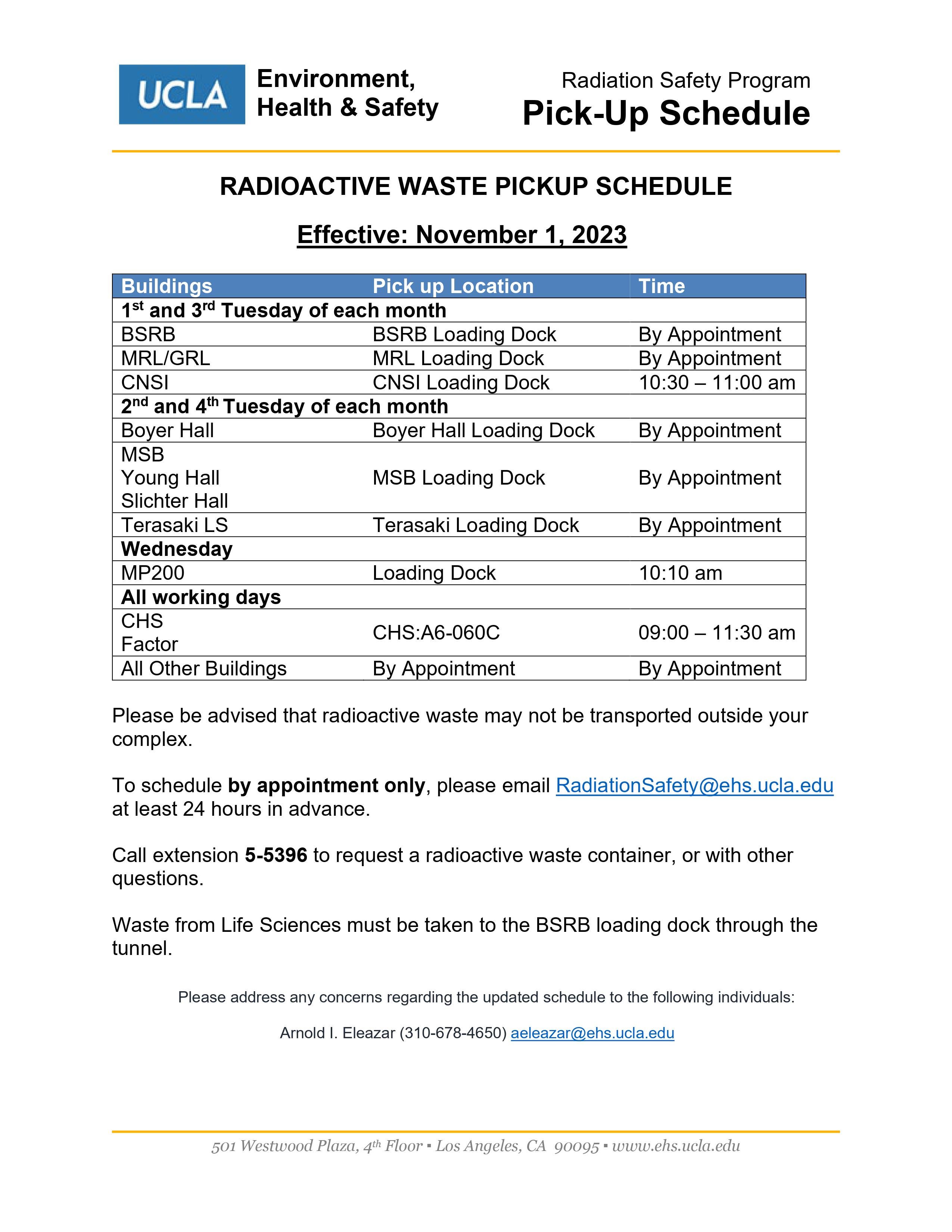 Radioactive Waste Pickup Schedule Environment, Health & Safety